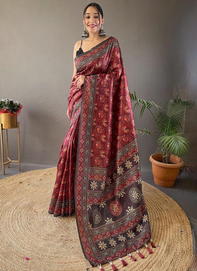 Semi Silk Rani Festival Wear Digital Printed Saree